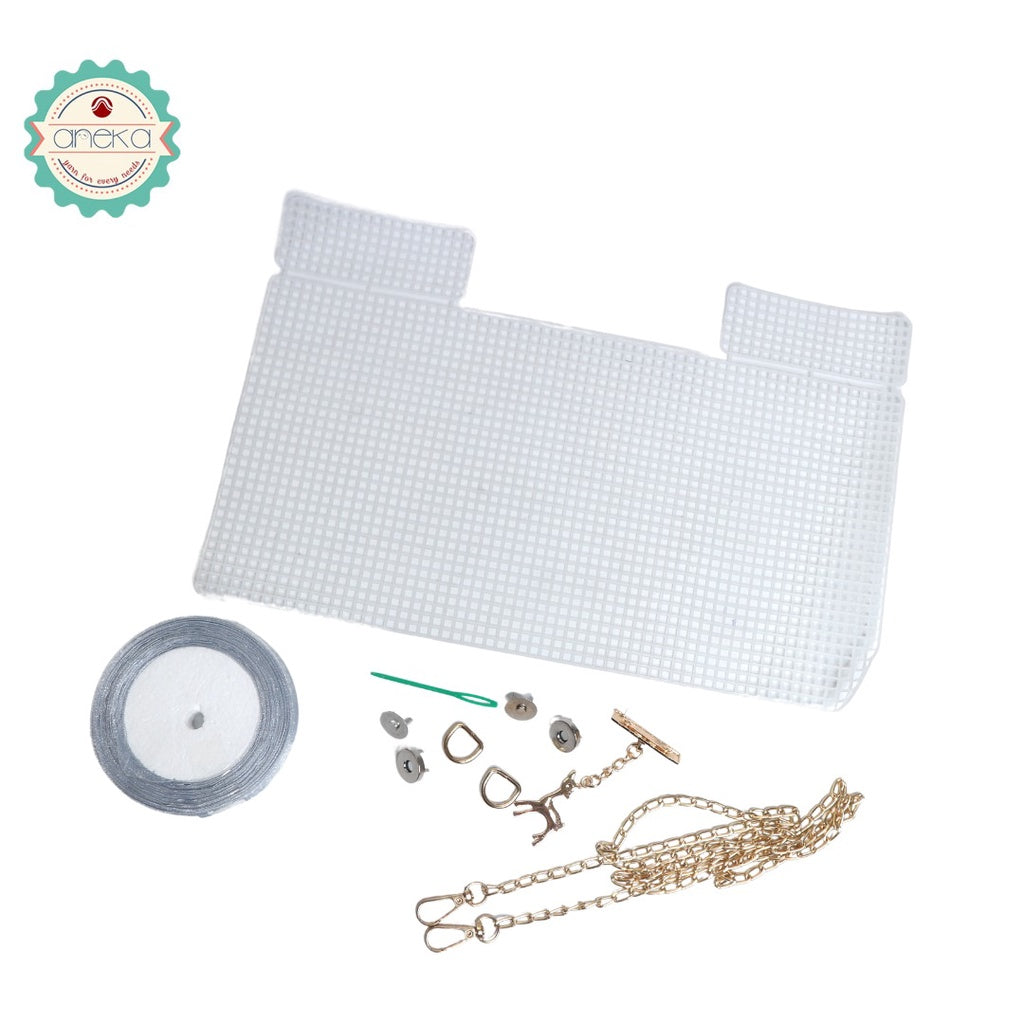 ANEKA - Canvas Bentuk Tas Plastik With Ribbon / Pita DIY - SET