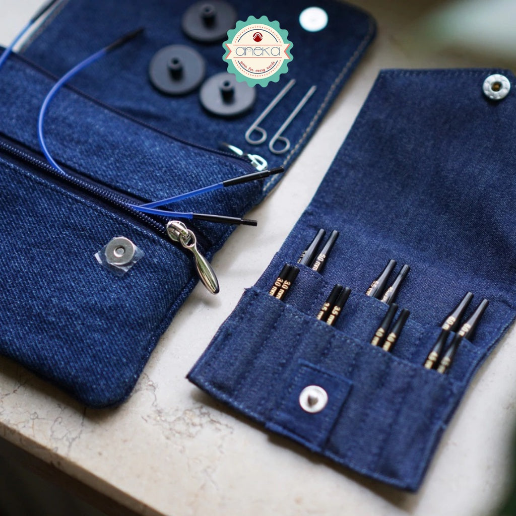 KnitPro - Denim / Indigo Wood Interchangeable Needle Set Ultra Short & Normal