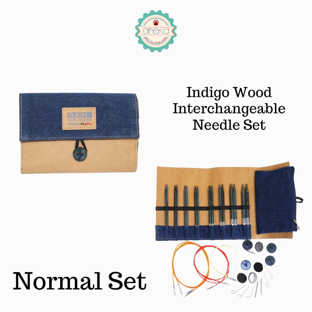 KnitPro - Denim / Indigo Wood Interchangeable Needle Set Ultra Short & Normal