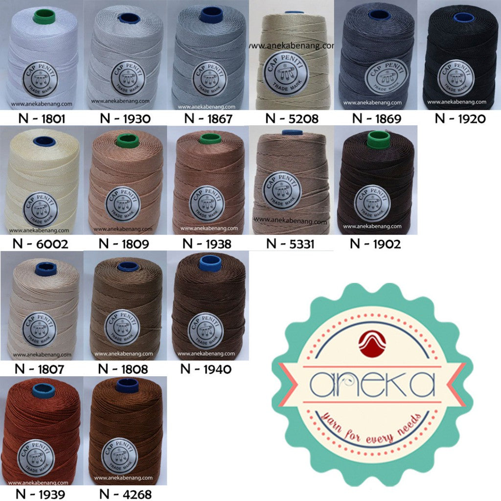 KATALOG - Benang Rajut Nylon Cap Peniti / Nylon Yarn Putih - Abu - Coklat