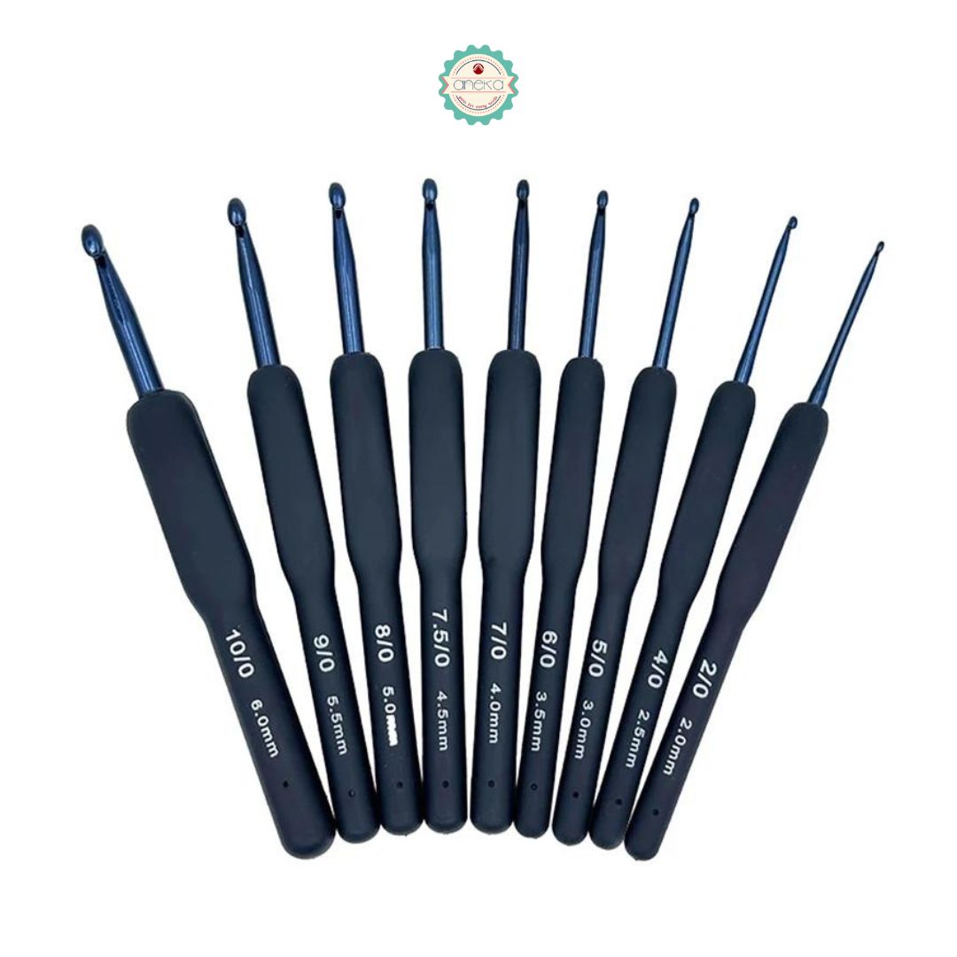 ANEKA - jarum rajut hakpen / crochet set red / pink / blue - set