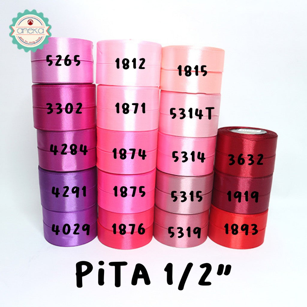 ANEKA - Pita Satin / Satin Silk Ribbon 1/2" - 1.2 cm - PER GULUNG (25yard/roll)