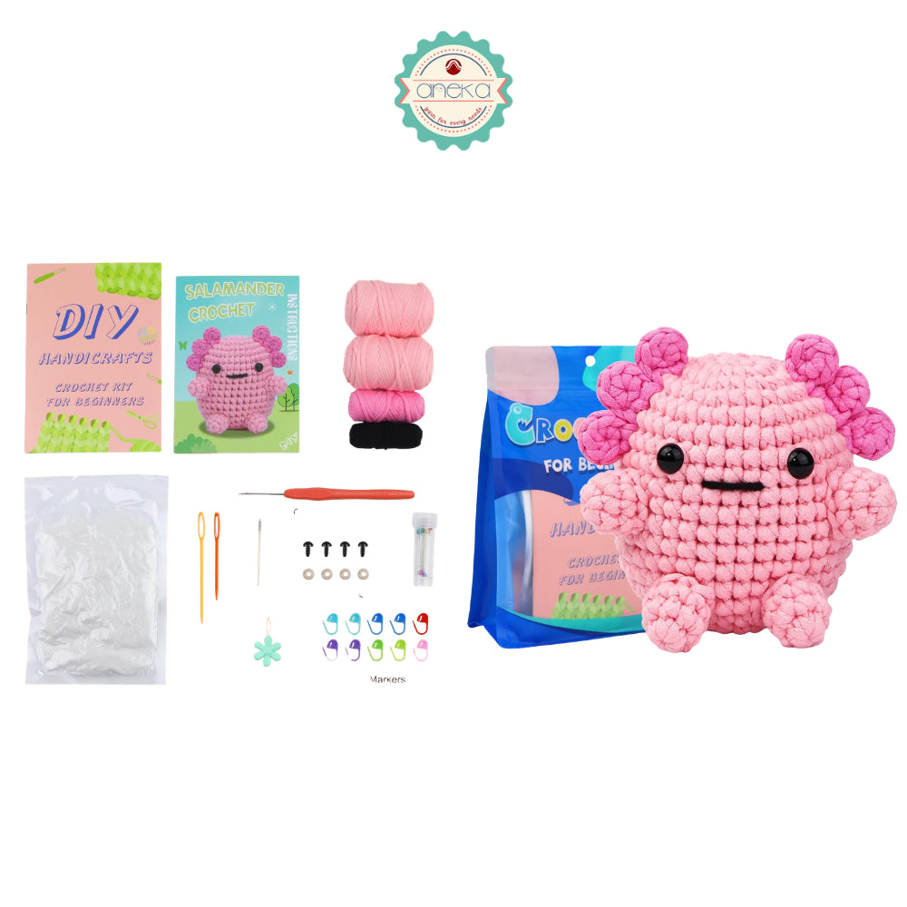 ANEKA - Kit Rajut Salamander / Axolotl Crochet Kit DIY / Pemula / Alat Rajut Set