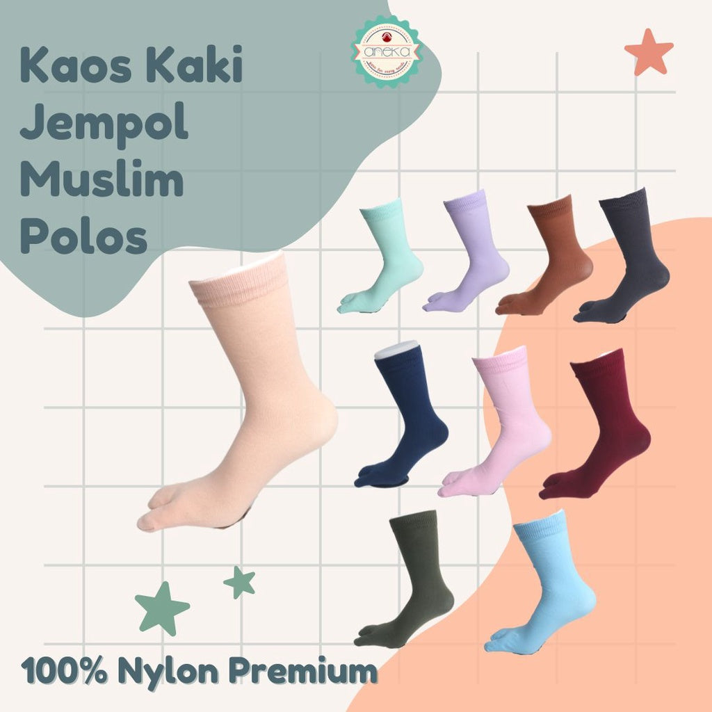 ANEKA - Kaos Kaki Nilon Nylon Warna / Jempol / Muslimah / Muslim - Polos