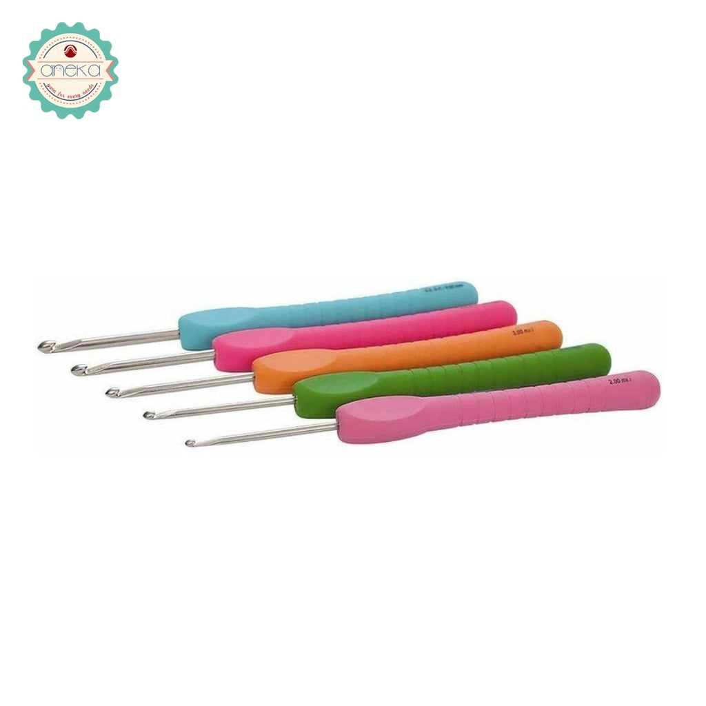 Pony - Hakpen (Alat / Jarum Rajut) Silver Anod. Easy Grip Crochet Hooks Polkadots