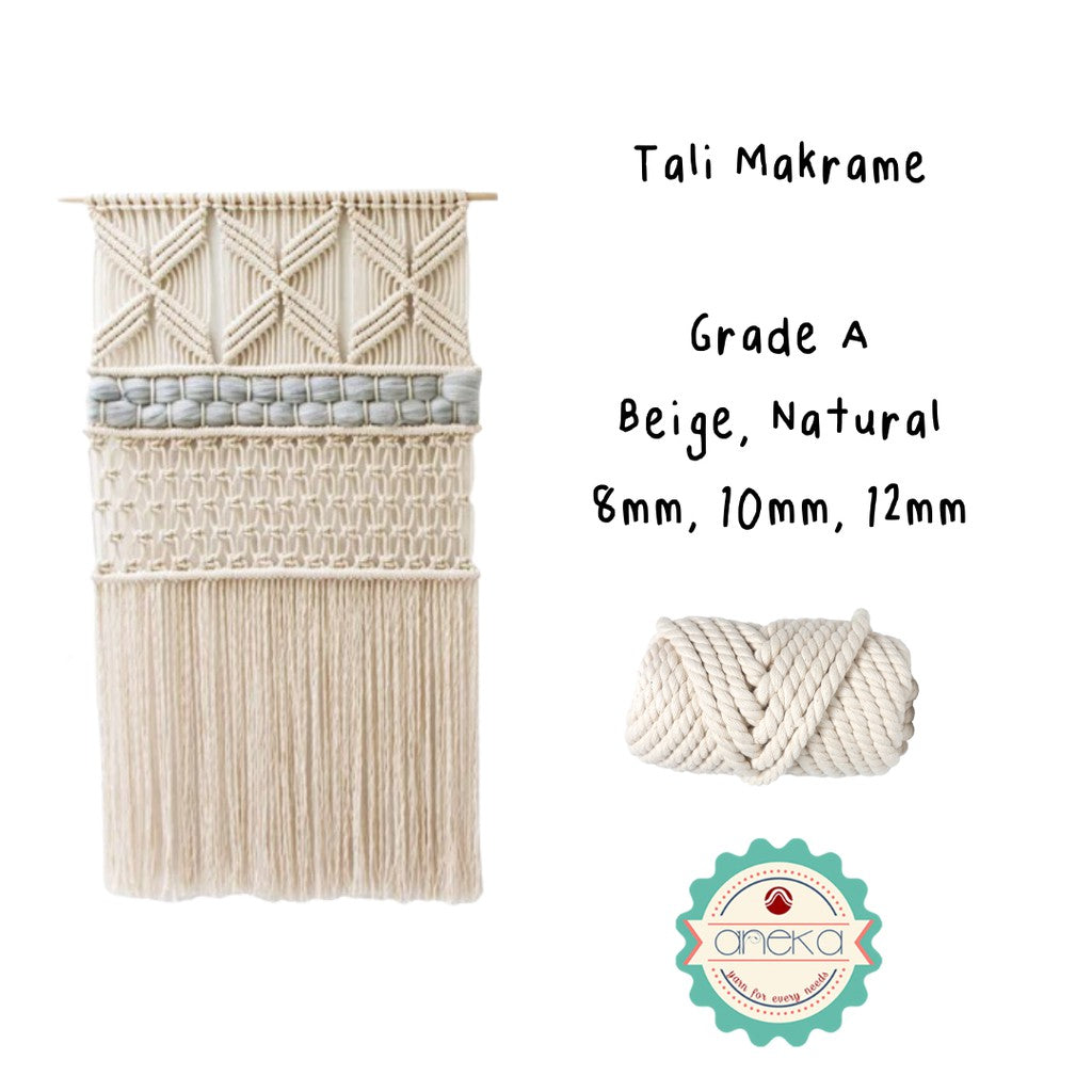 Benang Tali macrame makrame Grade A super katun cotton rope 6, 8, 10, 12 mm 1KG 500GR