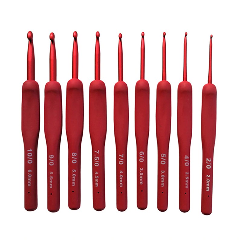 ANEKA - jarum rajut hakpen / crochet set red / pink / blue - set