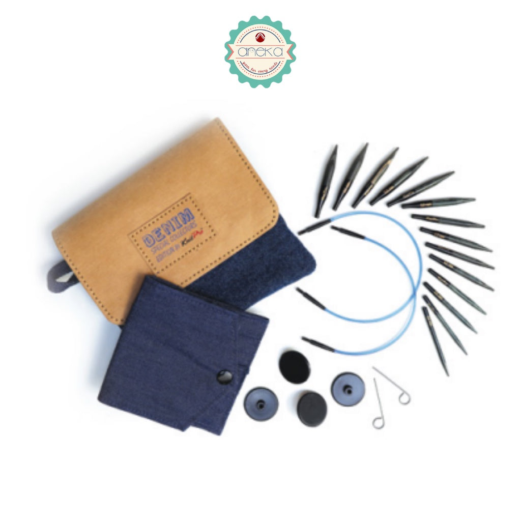 KnitPro - Denim / Indigo Wood Interchangeable Needle Set Ultra Short & Normal