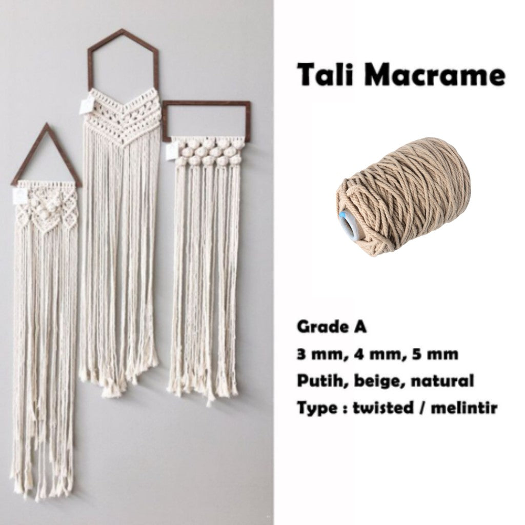 Benang / Tali macrame makrame Grade A super katun cotton rope 3, 4, 5 mm - 500GR / 1 KG