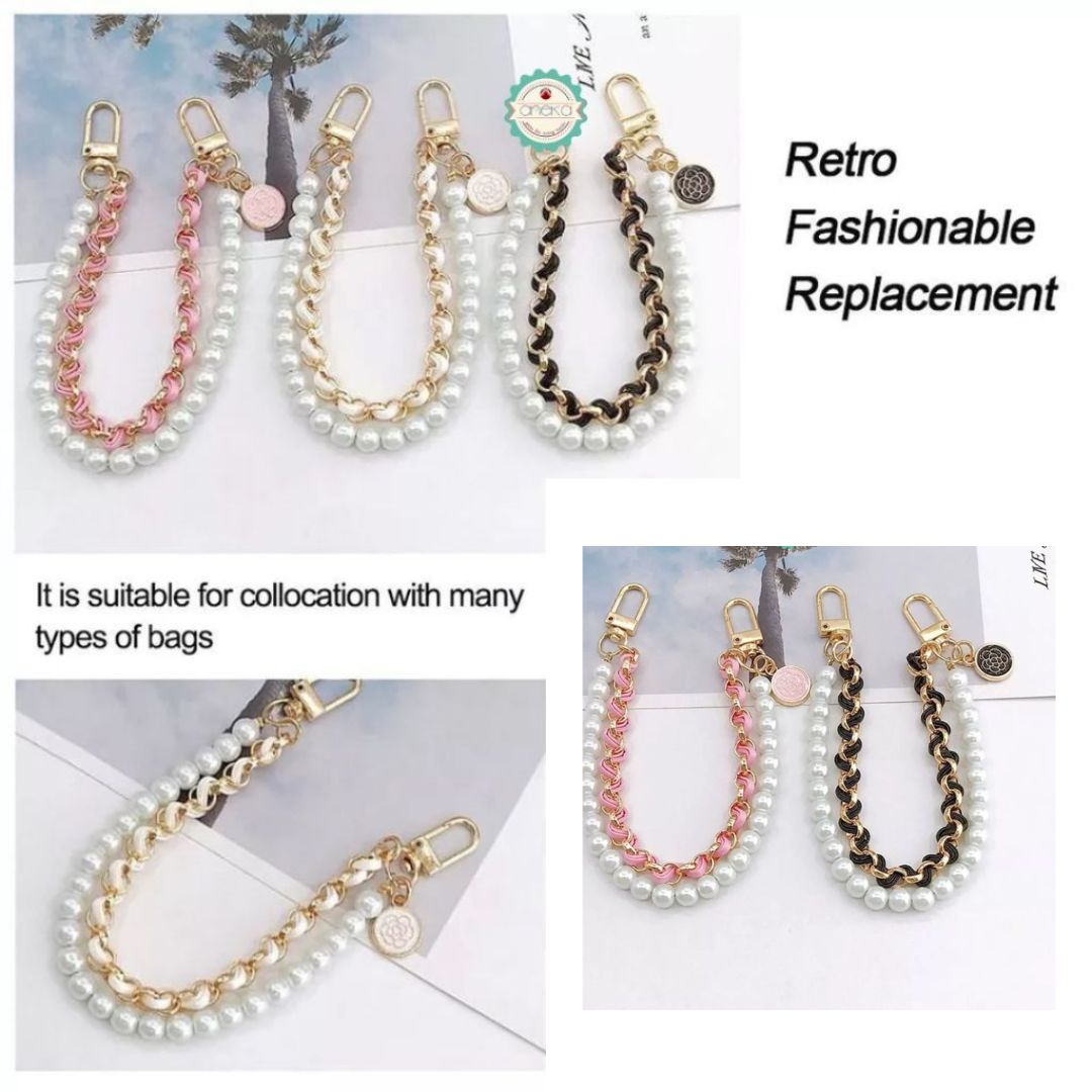 ANEKA - Tali Gantungan Mutiara Aksesoris Tas HP / Iron Leather Pearl Chain 26cm Accesories