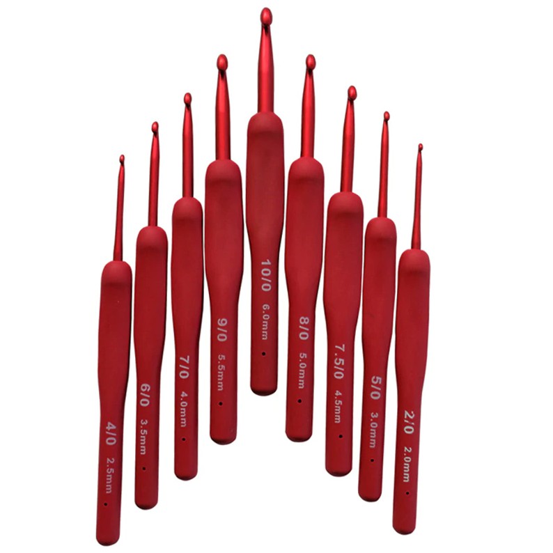 ANEKA - jarum rajut hakpen / crochet set red / pink / blue - set