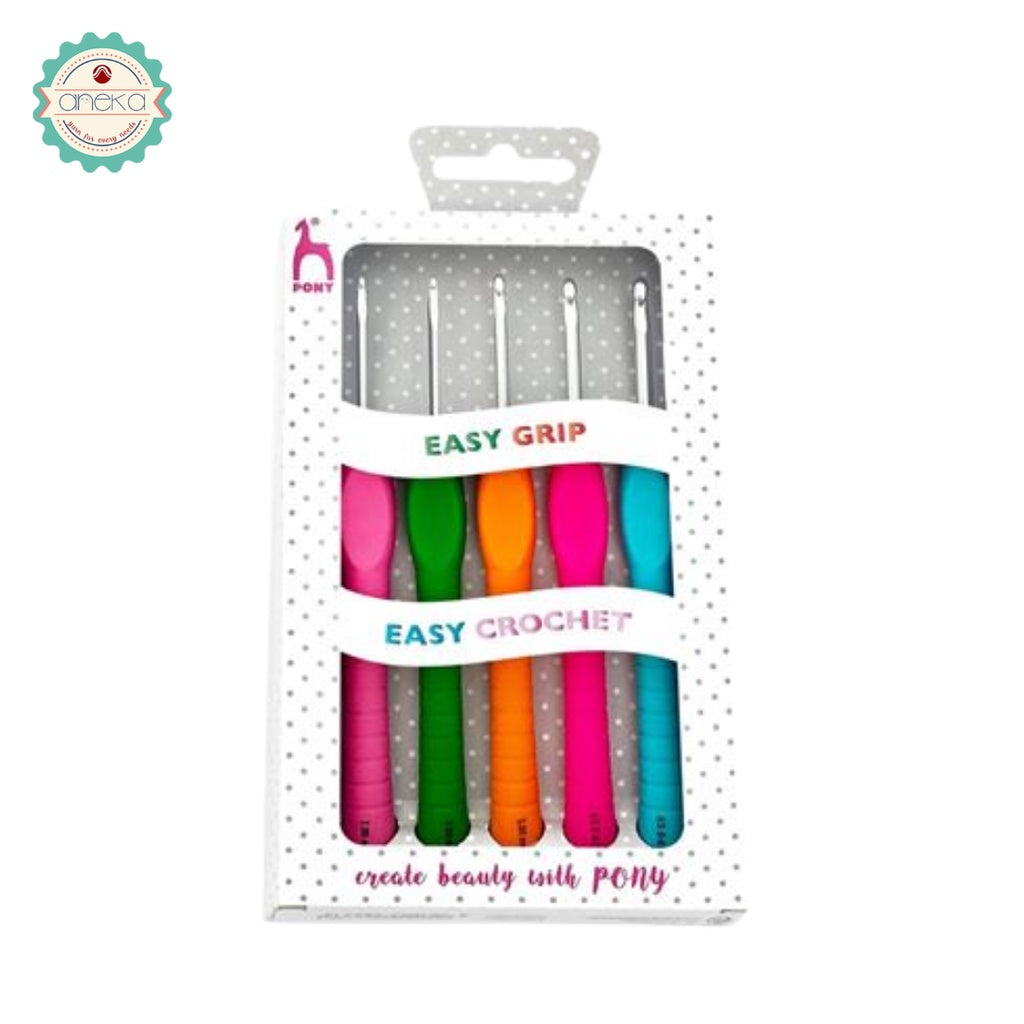 Pony - Hakpen (Alat / Jarum Rajut) Silver Anod. Easy Grip Crochet Hooks Polkadots