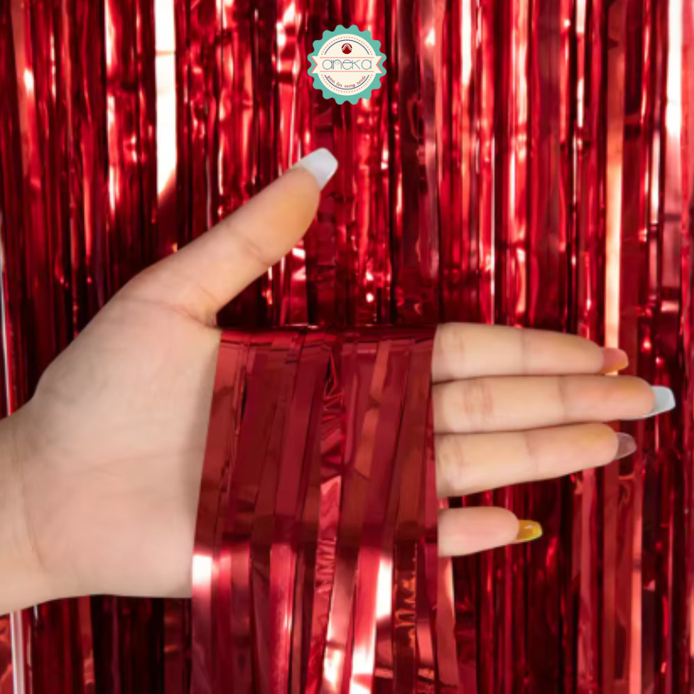 KATALOG - Tirai Metalik Foil Fringe Curtain / Party Backdrop / Background Rumbai Ulang Tahun