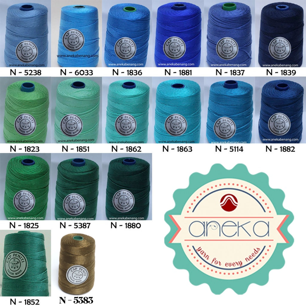 KATALOG - Benang Rajut Nylon Cap Peniti / Nylon Yarn Biru - Hijau