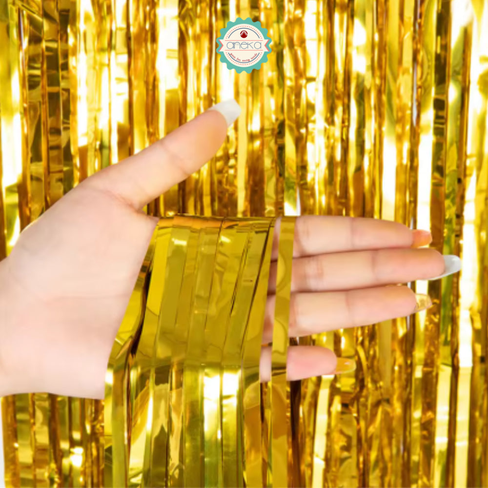 KATALOG - Tirai Metalik Foil Fringe Curtain / Party Backdrop / Background Rumbai Ulang Tahun