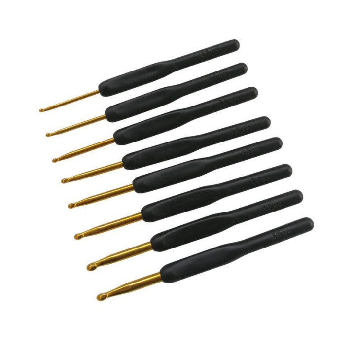 ANEKA - Hakpen Alumunium Gagang Plastik Hitam ANK - Set (Alumunium Black Crochet Hook Handle)