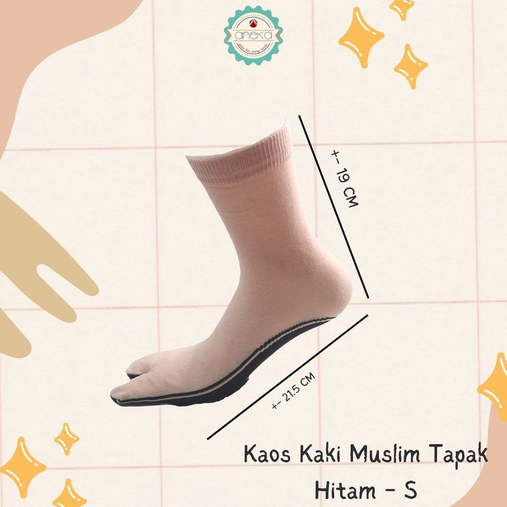 ANEKA - Kaos Kaki Nilon Nylon Warna / Jempol / Muslimah / Muslim - Tapak Hitam Ukuran L / M / S