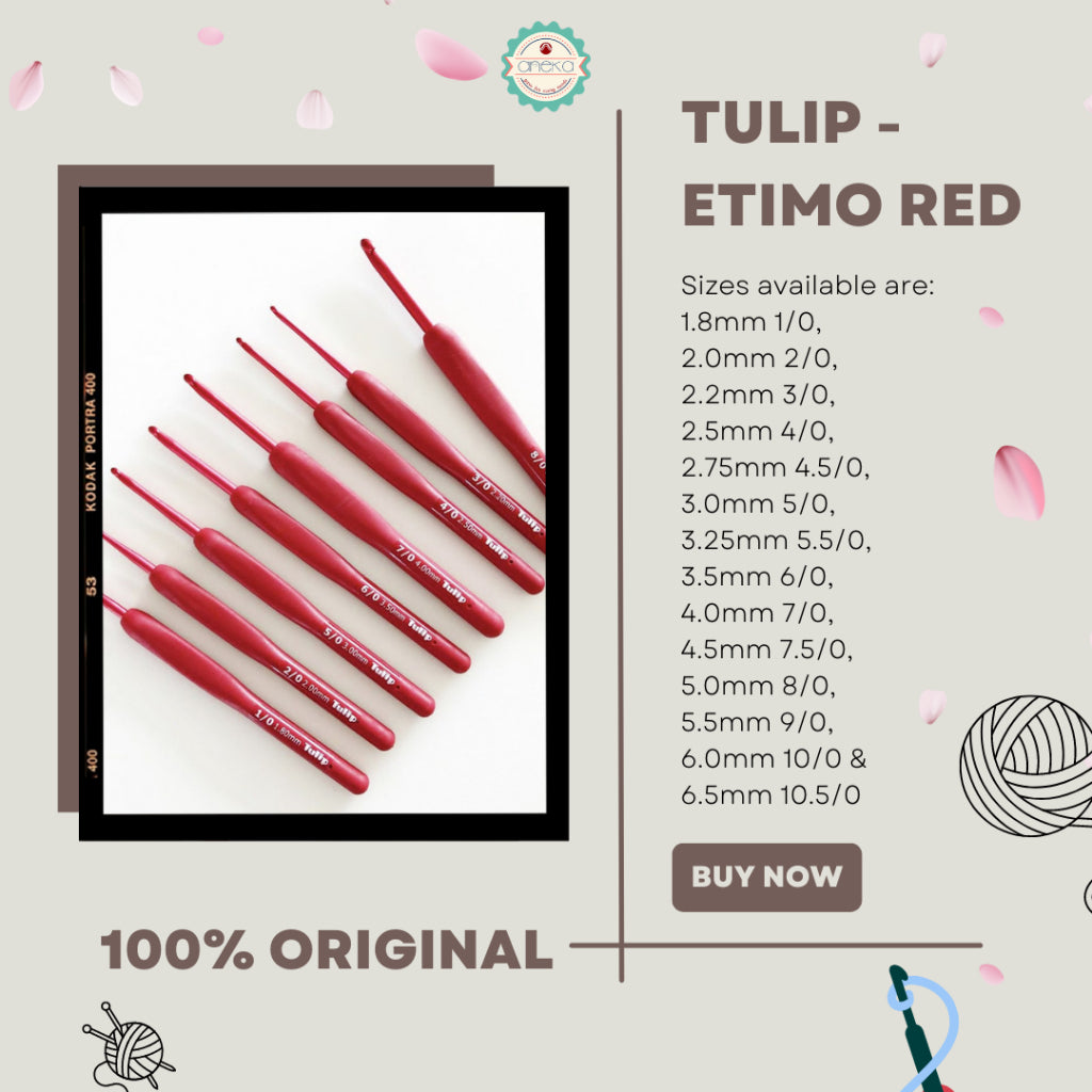 Hakpen (Alat/Jarum Rajut) Tulip ETIMO RED Crochet Hooks With Cushion Grip Ukuran 1-10.5 - PCS