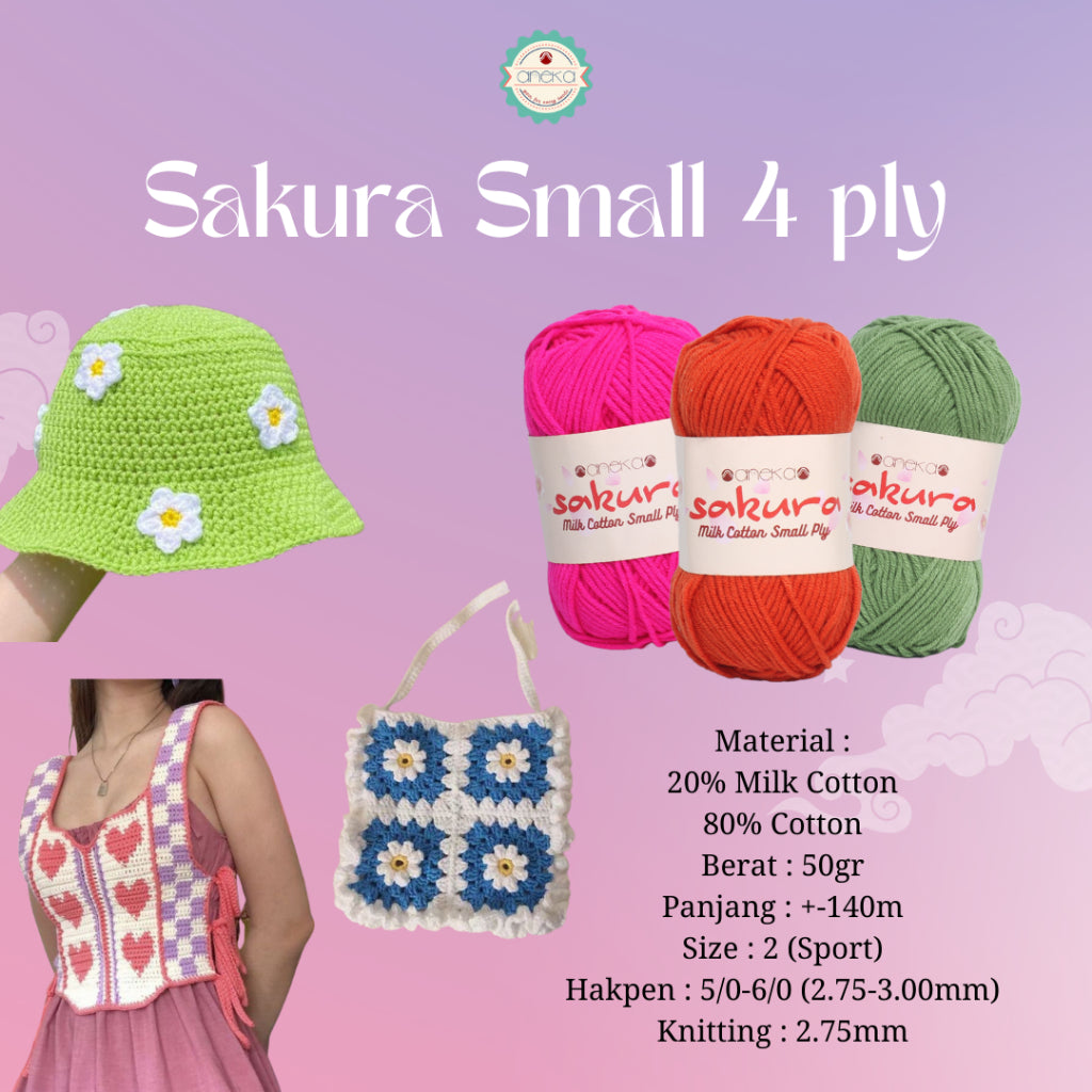 KATALOG - Benang Rajut Katun Susu 4 Ply / Sakura SMALL PLY Milk Cotton Yarn