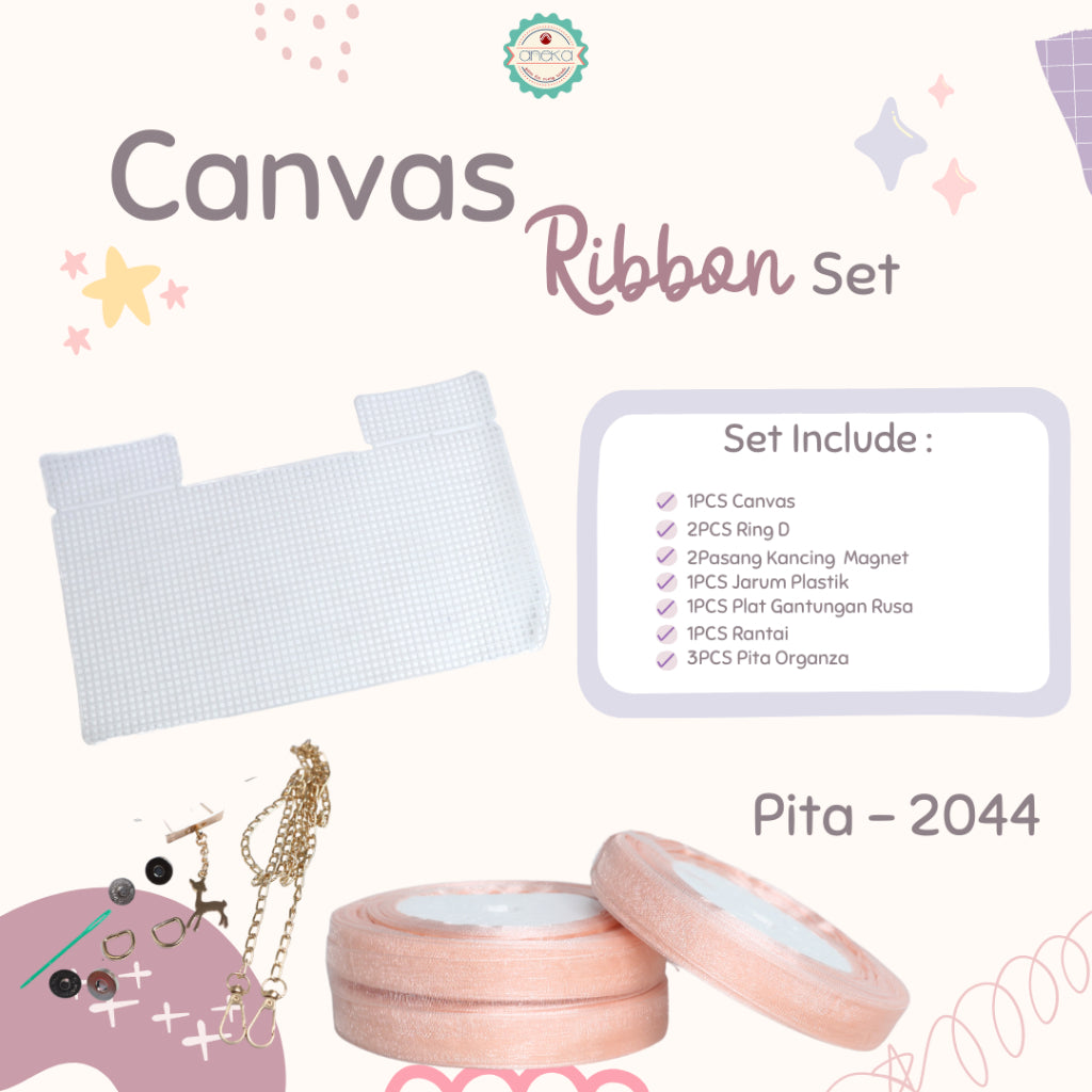 ANEKA - Canvas Bentuk Tas Plastik With Ribbon / Pita DIY - SET