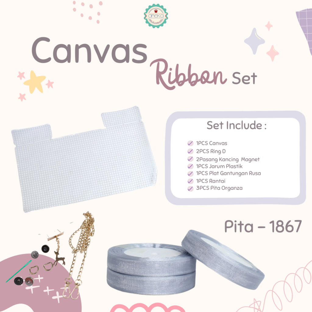 ANEKA - Canvas Bentuk Tas Plastik With Ribbon / Pita DIY - SET