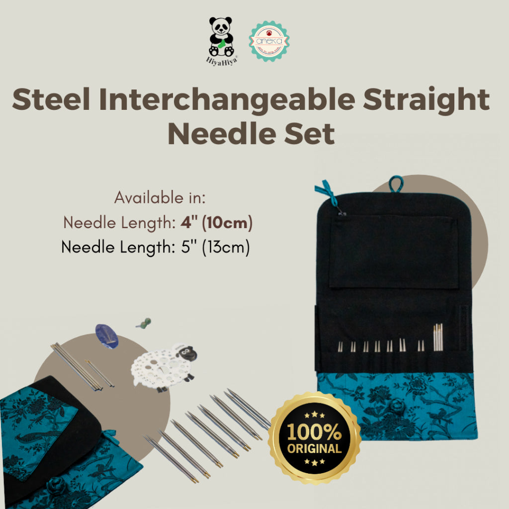 HIYAHIYA - Alat Rajut Knitting Steel Interchangeable Straight Needle Set