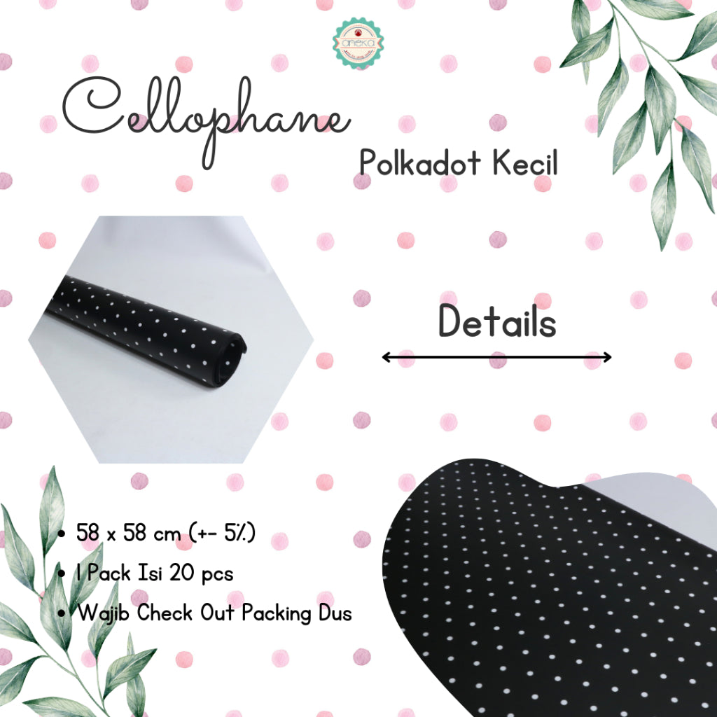 AnekaBenang - [ PACK ] Kertas Cellophane Buket Bunga [ Polkadot Kecil ] Flower Wrapping Paper Celophane