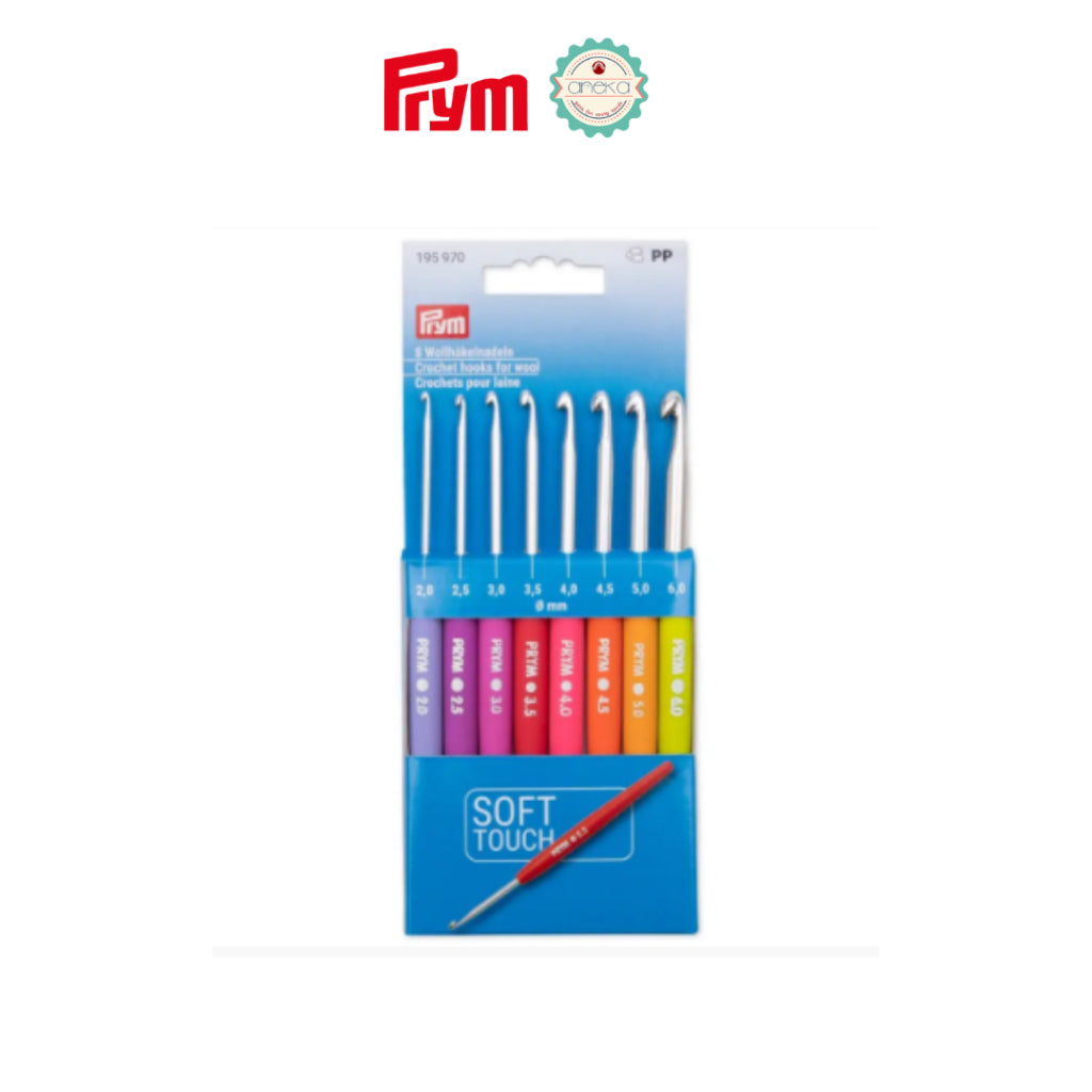 PRYM - Alat Rajut / Hakpen / Crochet Hooks for Wool With Soft Handle - SET (2-6mm)