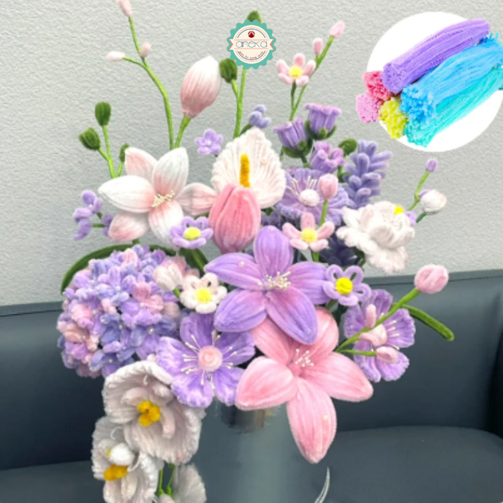 AnekaBenang - Merci Feather Wire / Metallic Glitter Chenille Stalk / Pipe Cleaner DIY Bouquet