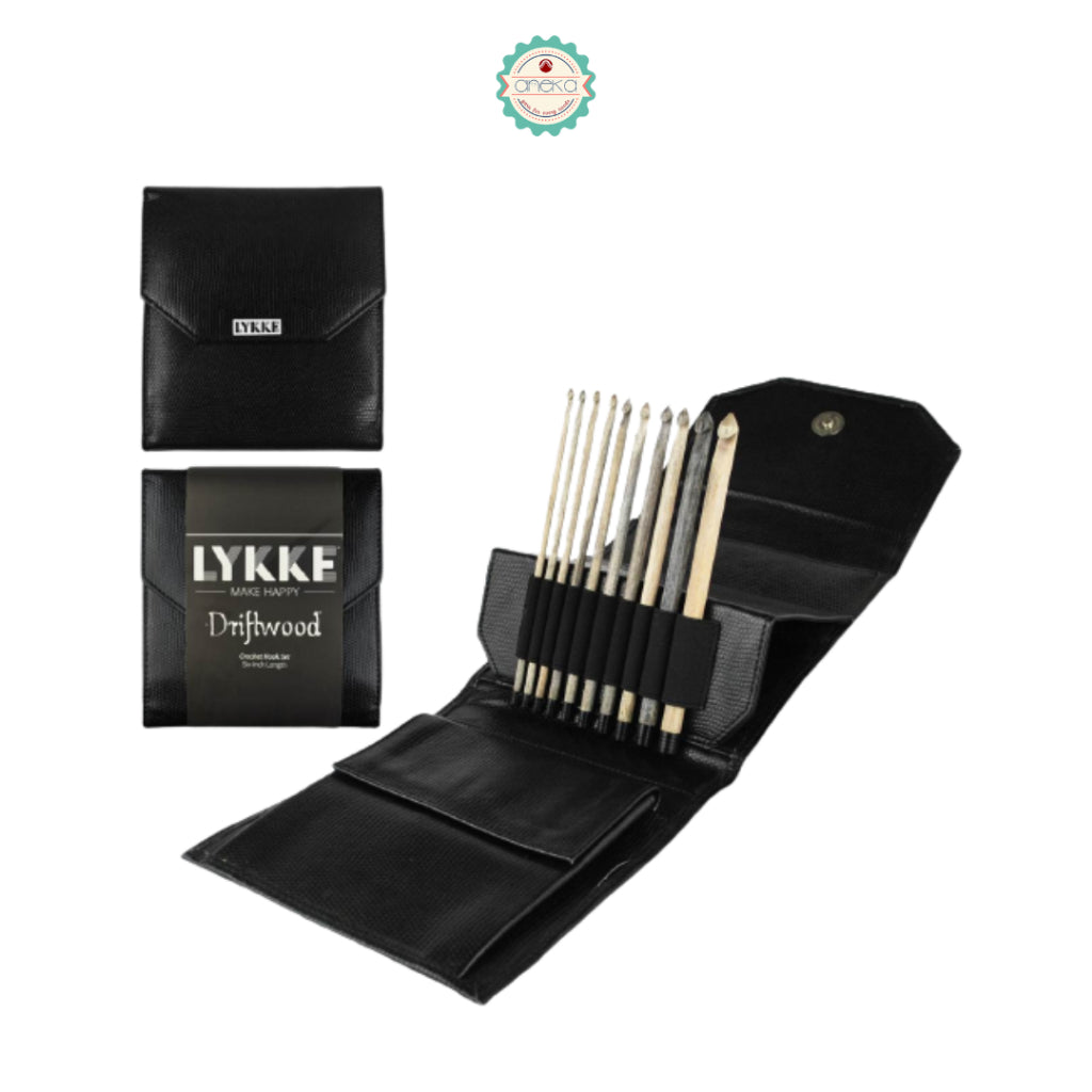 LYKKE - Driftwood Crochet Hook Set / Alat Rajut Jarum Knitting / Grey Denim / / Black Faux Leather