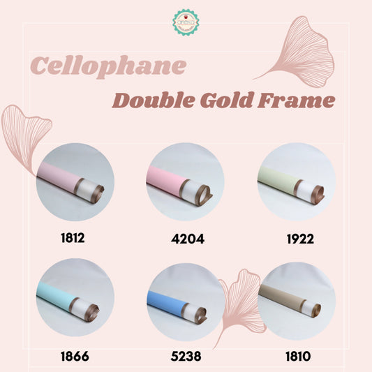 AnekaBenang - [ PACK ] Kertas Cellophane Buket Bunga [Double Gold Frame] Flower Wrapping Paper Celophane