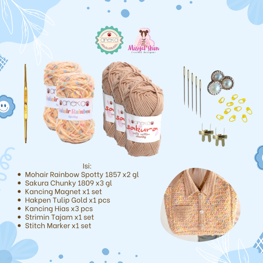 Aneka Benang x Misyel Shin - DIY Shirt Kemeja Bag Starter KIT / Paket Merajut Pemula Lengkap Mohair & Sakura Chunky / Hampers DIY Tas Rajut