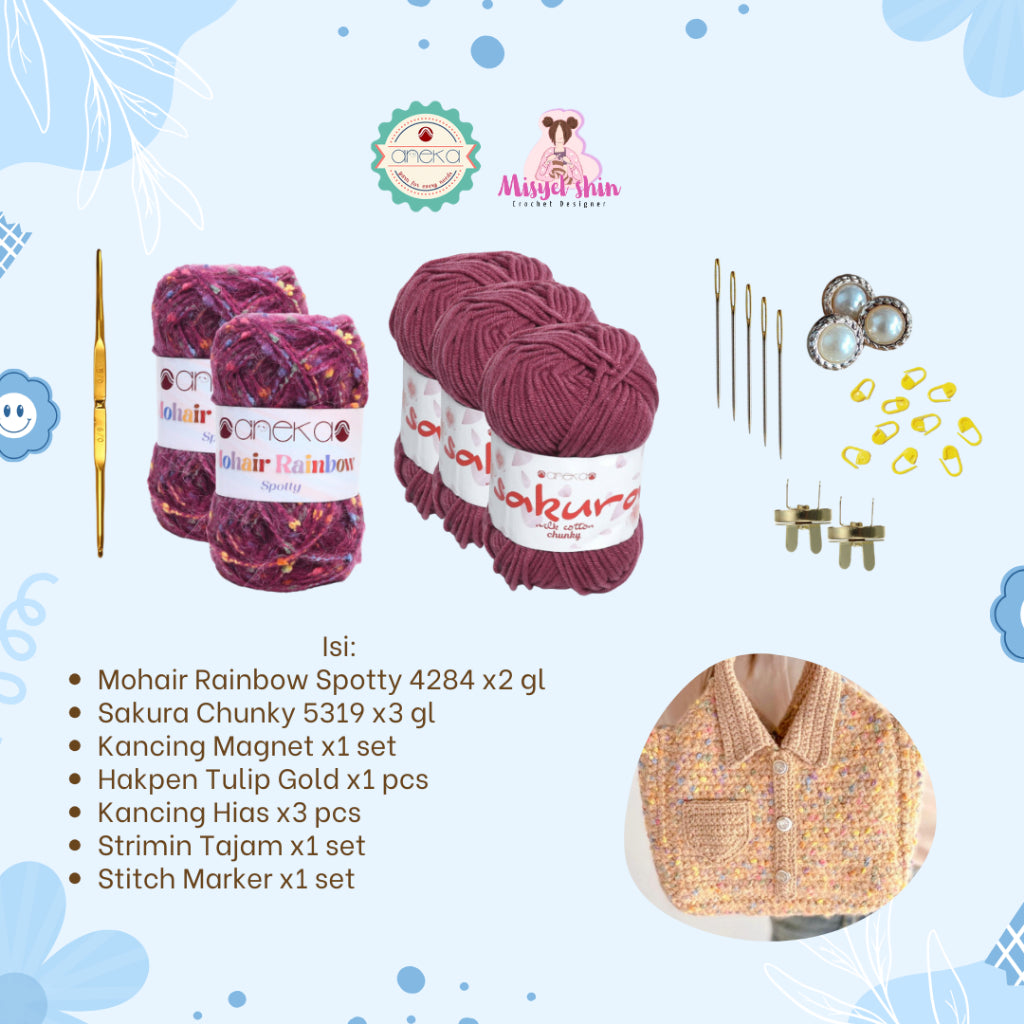 Aneka Benang x Misyel Shin - DIY Shirt Kemeja Bag Starter KIT / Paket Merajut Pemula Lengkap Mohair & Sakura Chunky / Hampers DIY Tas Rajut