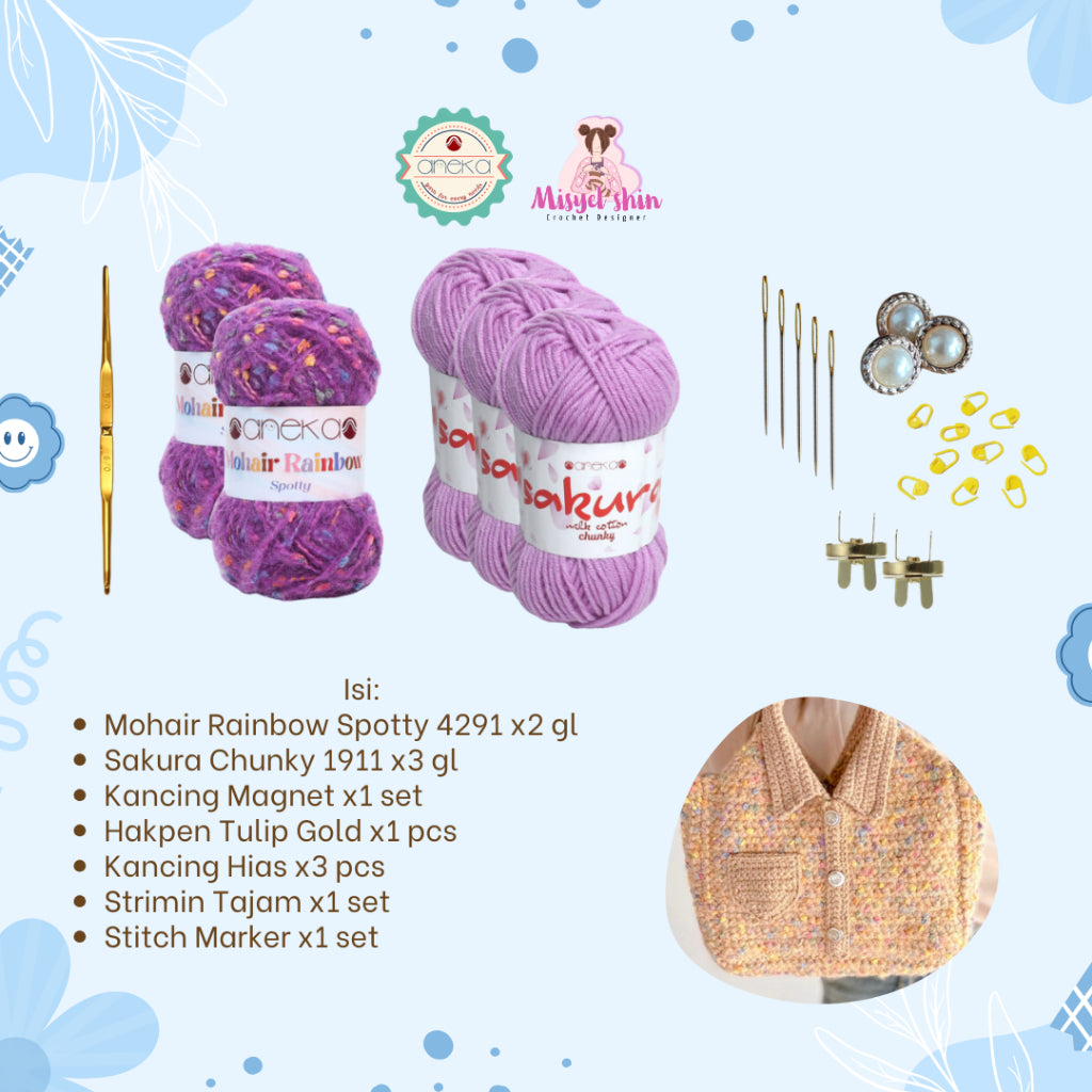 Aneka Benang x Misyel Shin - DIY Shirt Kemeja Bag Starter KIT / Paket Merajut Pemula Lengkap Mohair & Sakura Chunky / Hampers DIY Tas Rajut