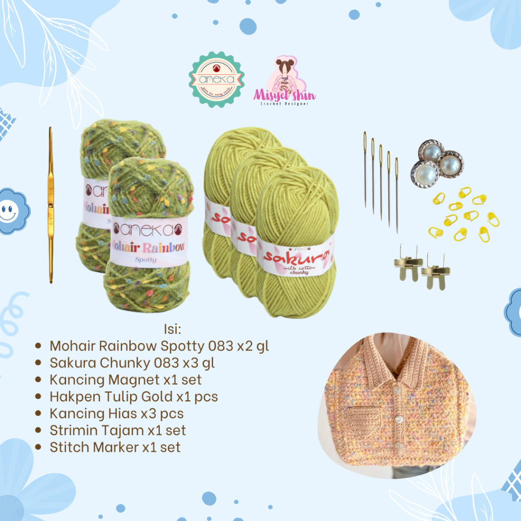 Aneka Benang x Misyel Shin - DIY Shirt Kemeja Bag Starter KIT / Paket Merajut Pemula Lengkap Mohair & Sakura Chunky / Hampers DIY Tas Rajut