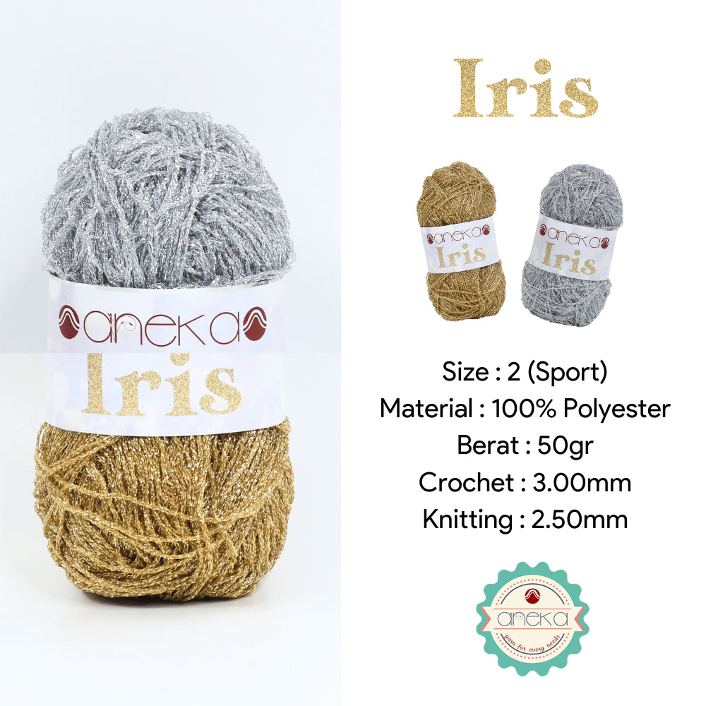 KATALOG - Benang Rajut Iris Glitter Yarn Silver / Gold