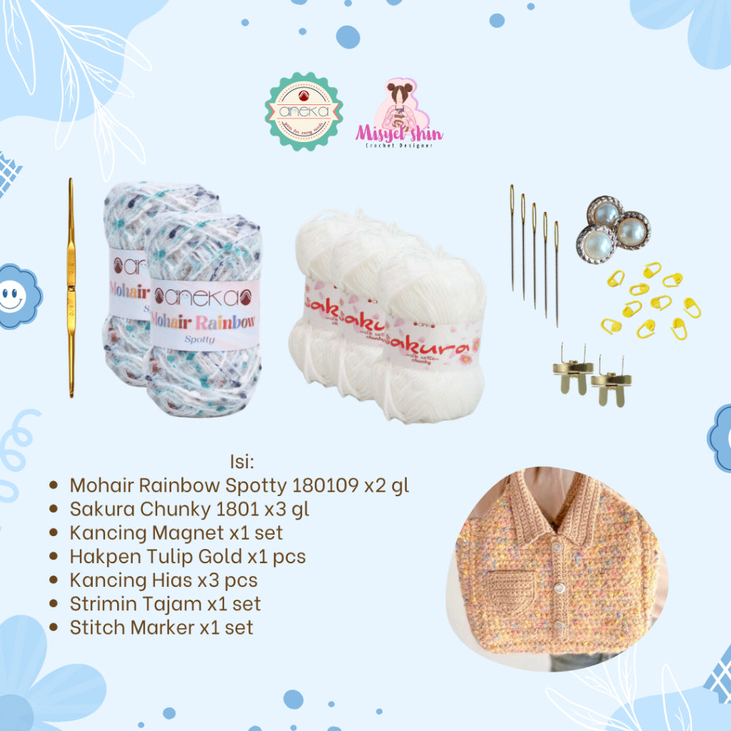 Aneka Benang x Misyel Shin - DIY Shirt Kemeja Bag Starter KIT / Paket Merajut Pemula Lengkap Mohair & Sakura Chunky / Hampers DIY Tas Rajut
