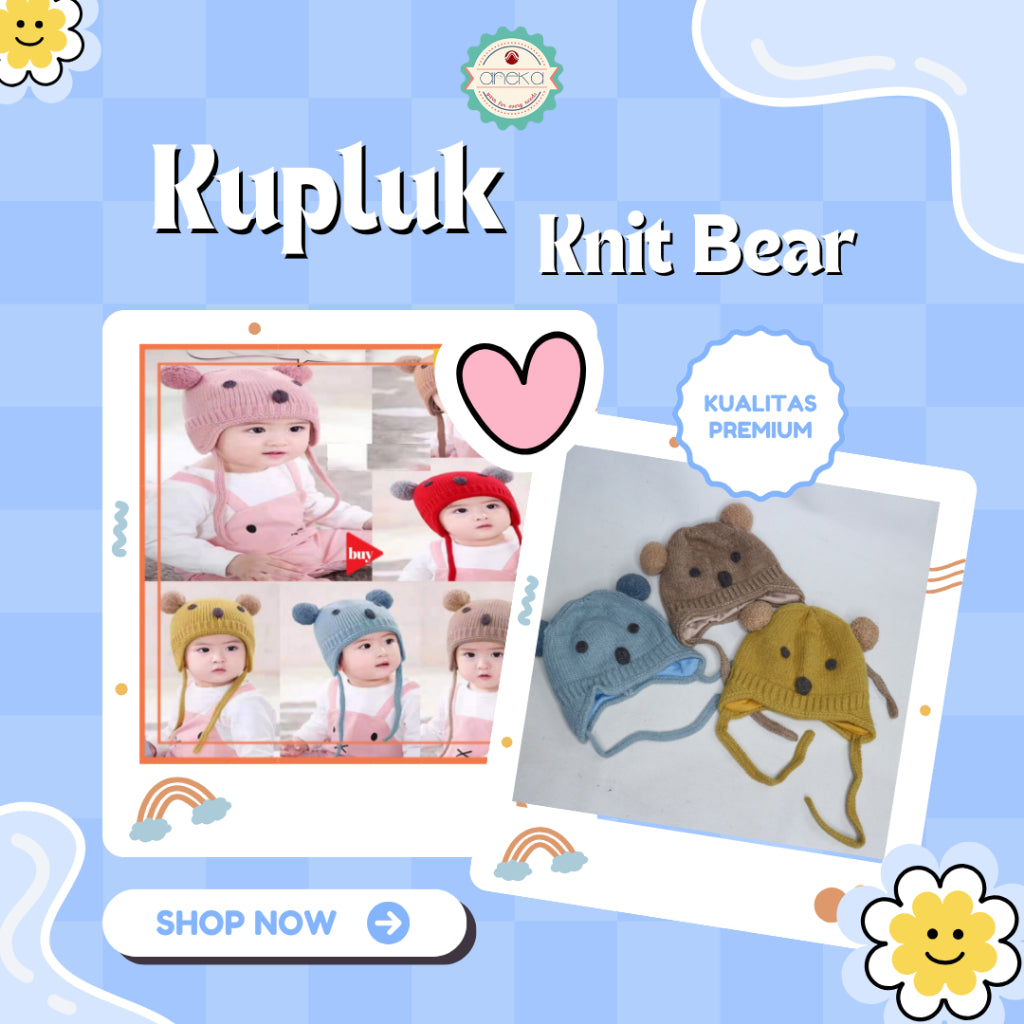 ANEKA - Topi Kupluk Rajut / Kupluk Rajut Anak Beruang / Bear Knit Hat Musim Dingin