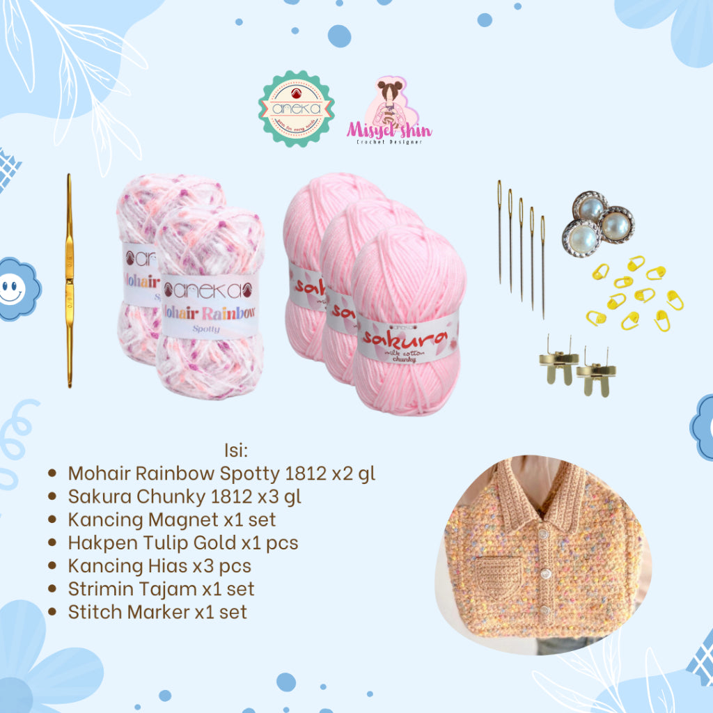 Aneka Benang x Misyel Shin - DIY Shirt Kemeja Bag Starter KIT / Paket Merajut Pemula Lengkap Mohair & Sakura Chunky / Hampers DIY Tas Rajut