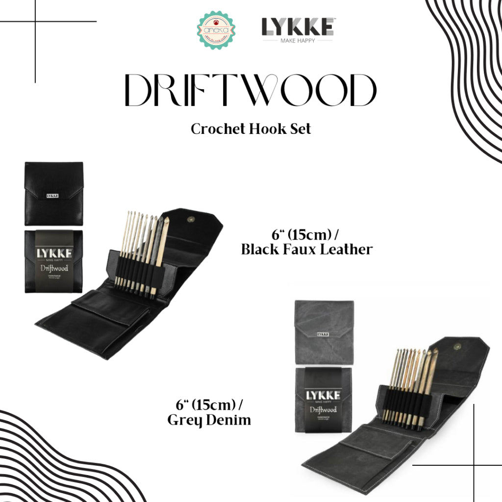 Lykke - Driftwood Crochet Hook Set / Alat Rajut Jarum Knitting / Grey Denim / / Black Faux Leather