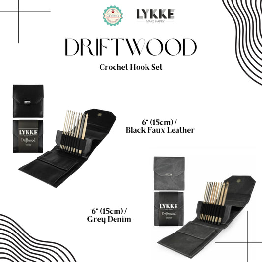 Lykke - Driftwood Crochet Hook Set / Alat Rajut Jarum Knitting / Grey Denim / / Black Faux Leather