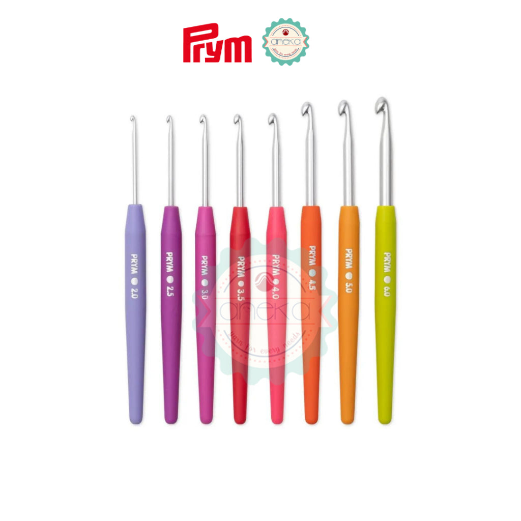 PRYM - Alat Rajut / Hakpen / Crochet Hooks for Wool With Soft Handle - SET (2-6mm)
