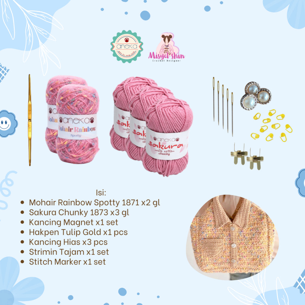 Aneka Benang x Misyel Shin - DIY Shirt Kemeja Bag Starter KIT / Paket Merajut Pemula Lengkap Mohair & Sakura Chunky / Hampers DIY Tas Rajut