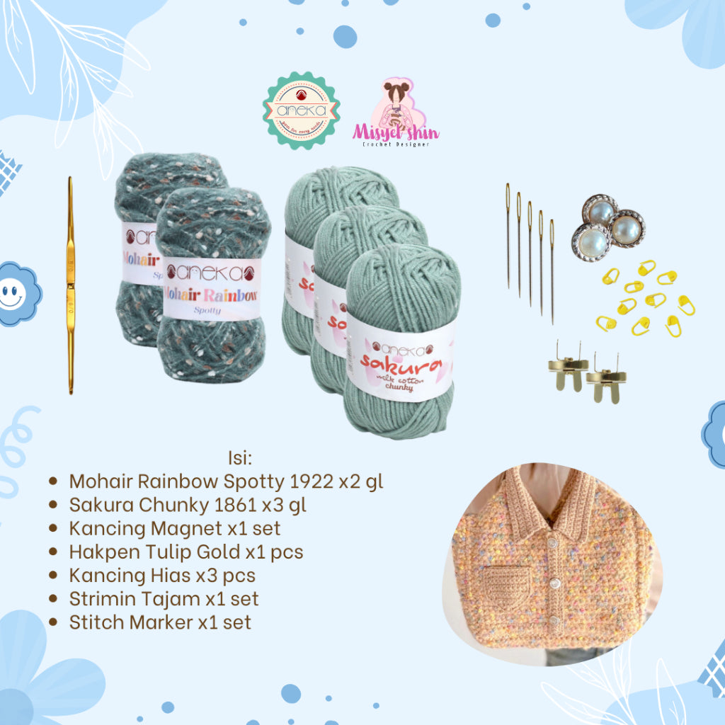 Aneka Benang x Misyel Shin - DIY Shirt Kemeja Bag Starter KIT / Paket Merajut Pemula Lengkap Mohair & Sakura Chunky / Hampers DIY Tas Rajut