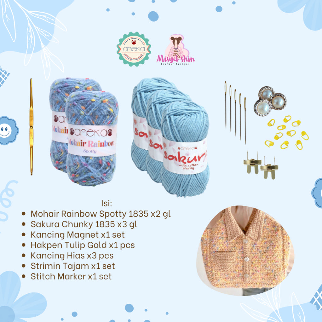 Aneka Benang x Misyel Shin - DIY Shirt Kemeja Bag Starter KIT / Paket Merajut Pemula Lengkap Mohair & Sakura Chunky / Hampers DIY Tas Rajut