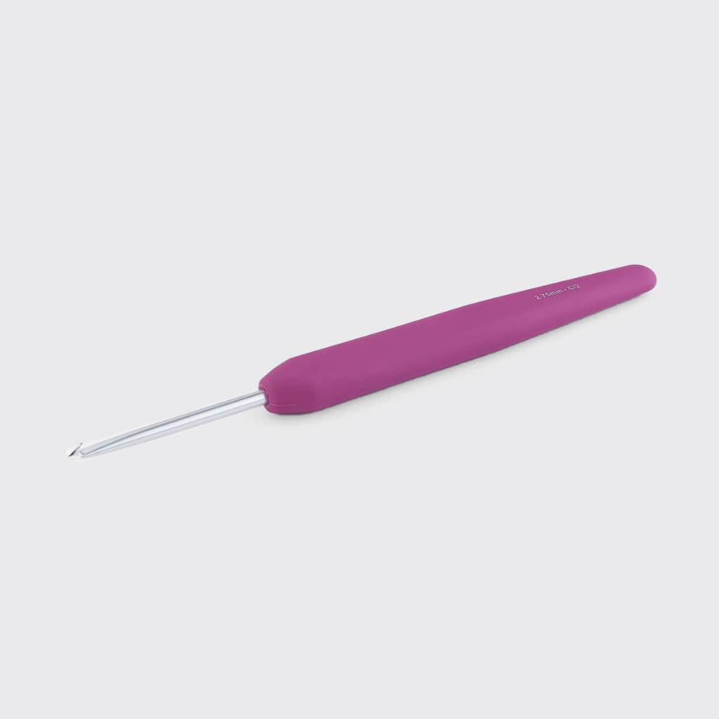 KnitPro - Hakpen (Alat / Jarum Rajut) Alumunium Crochet Silver Hooks Waves With Colorful Soft Feel Handle - Single Ended