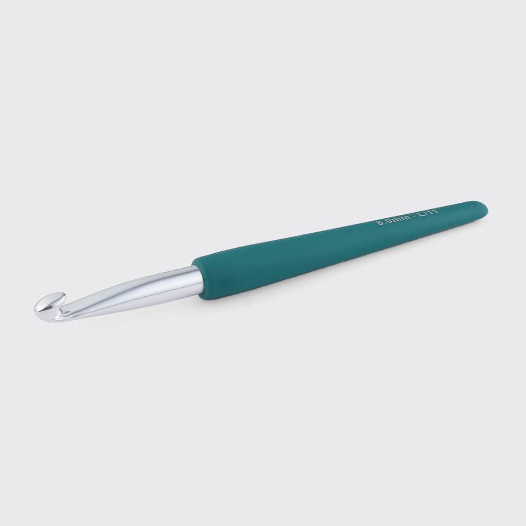 KnitPro - Hakpen (Alat / Jarum Rajut) Alumunium Crochet Silver Hooks Waves With Colorful Soft Feel Handle - Single Ended
