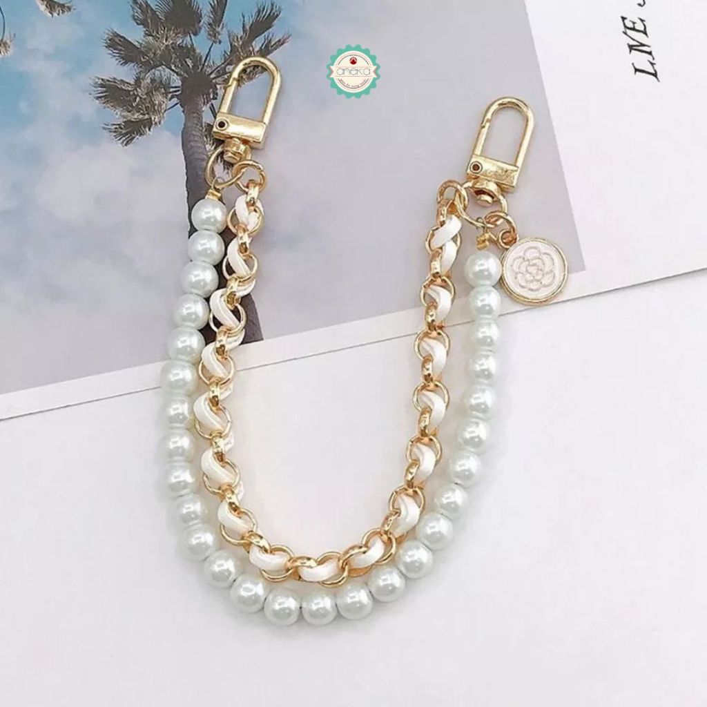 ANEKA - Tali Gantungan Mutiara Aksesoris Tas HP / Iron Leather Pearl Chain 26cm Accesories