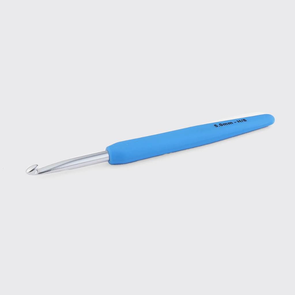 KnitPro - Hakpen (Alat / Jarum Rajut) Alumunium Crochet Silver Hooks Waves With Colorful Soft Feel Handle - Single Ended