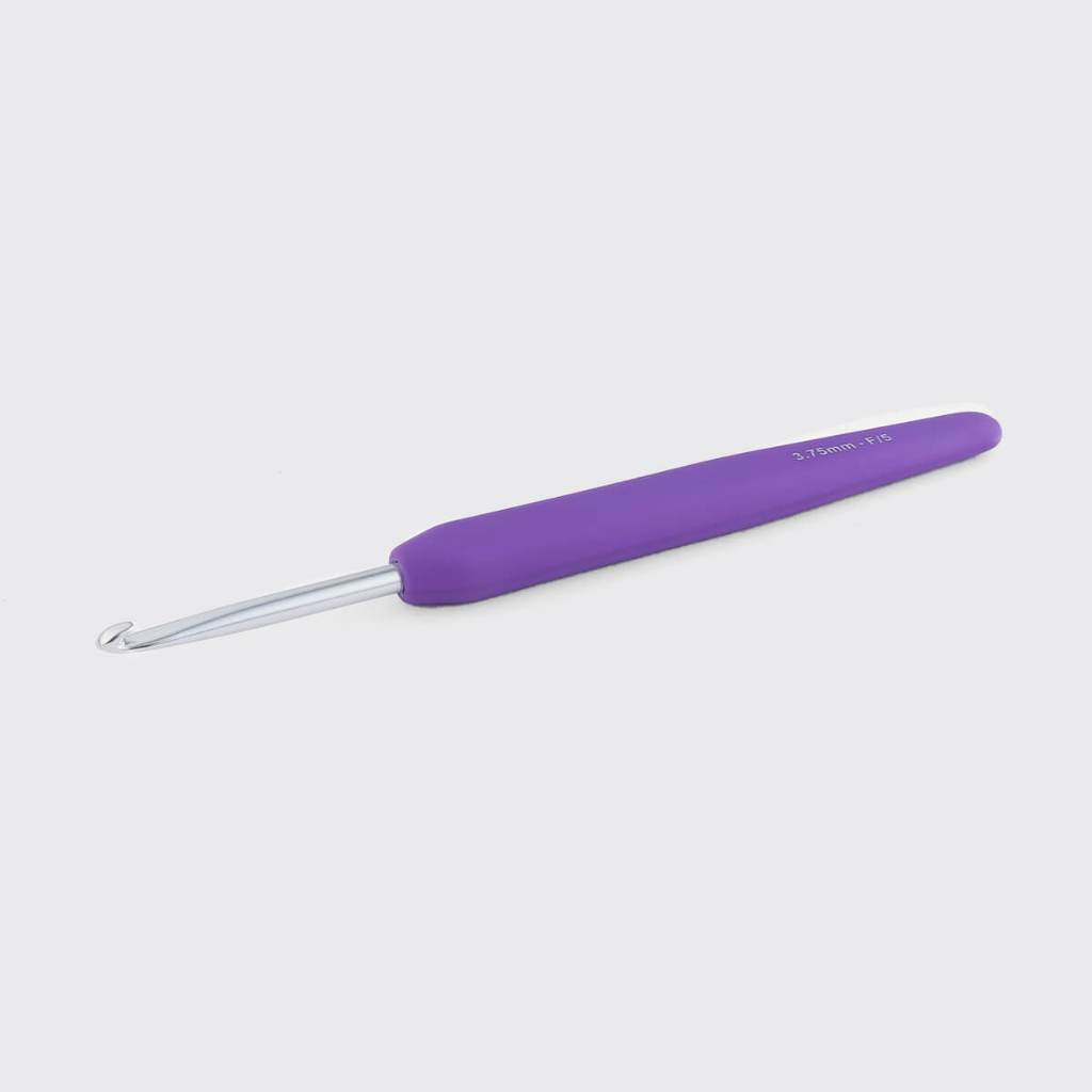 KnitPro - Hakpen (Alat / Jarum Rajut) Alumunium Crochet Silver Hooks Waves With Colorful Soft Feel Handle - Single Ended